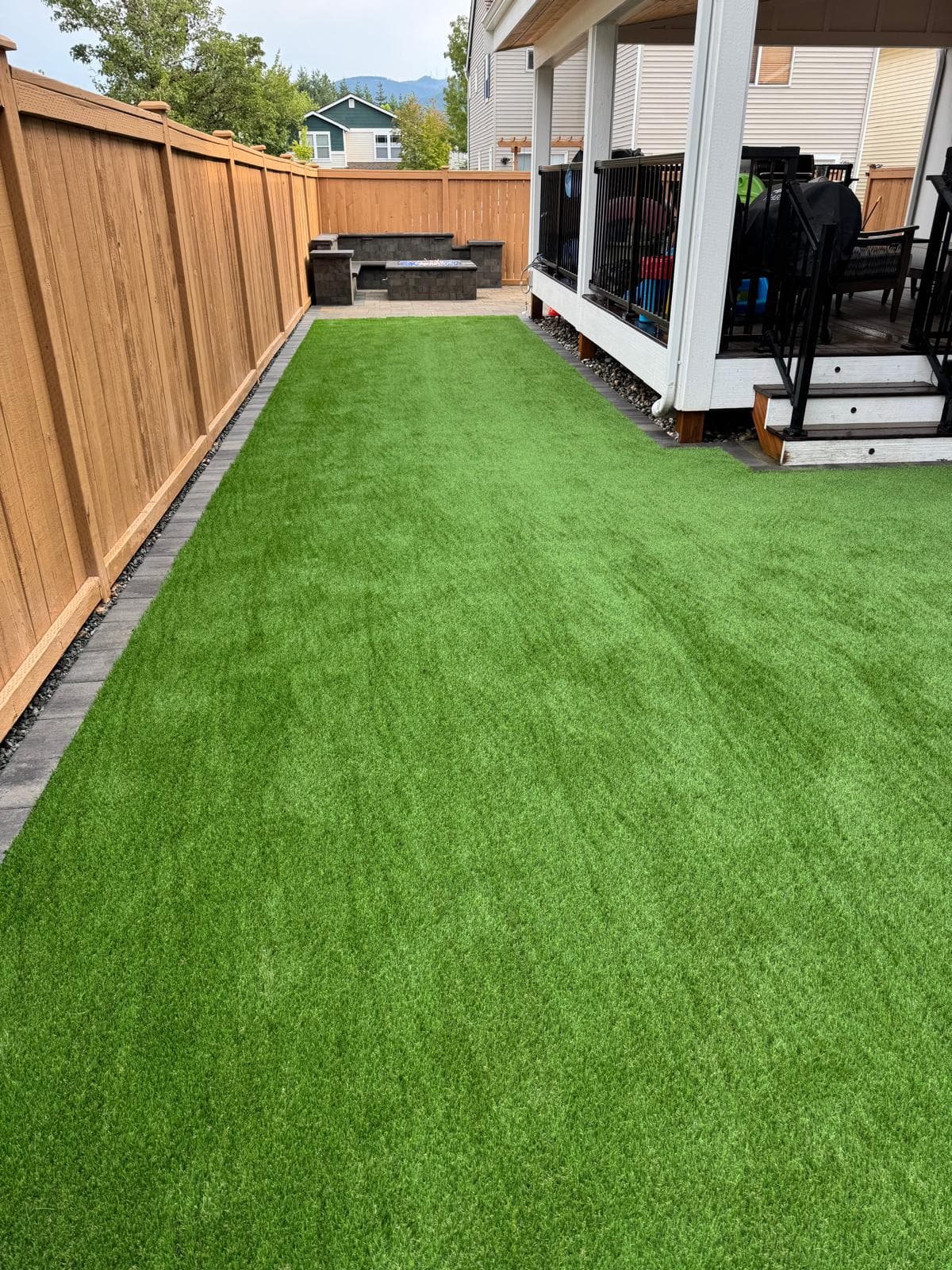 Synthetic turf backyard installation in Renton WA